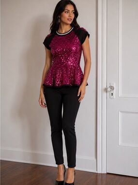 Sequin Peplum Top with attached bottoms in Fuchsia Pink - Women's